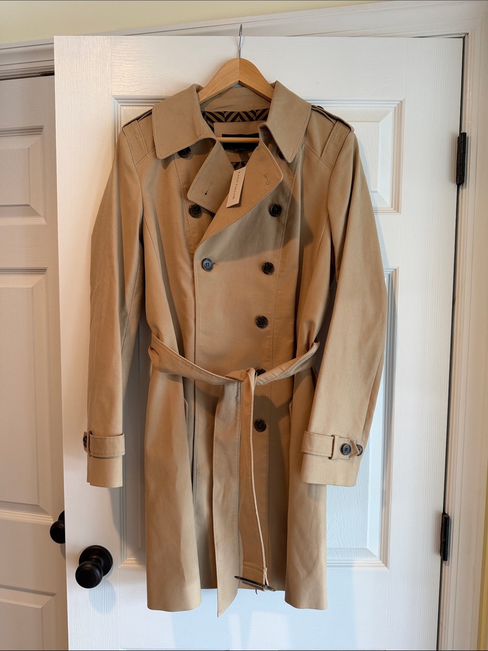 Ann Taylor Double-Breasted Trench Coat in Tan NWT